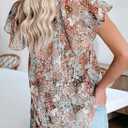 SimpleFun Women's Boho Tops Floral V Neck Short Sleeve Summer Blouse Shirts (Beige, S)