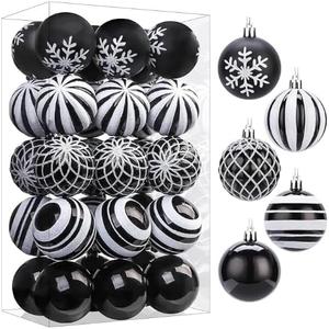 SHareconn 30ct 2.36 Inch Christmas Tree Balls Ornaments, Colored Shatterproof Plastic Decorative Baubles Decorations for Xmas Tree Decor Holiday Party Wedding Decoration (Black & White, 60mm)