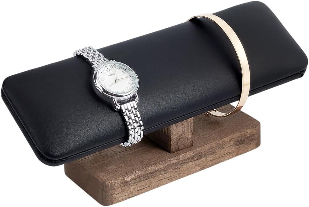NBEADS Wood Watch Display Stand, 7.8x2.36x3.35inch T-Bar Bracelet Display Stands with Wooden Base Rectangle Bracelet Organizer Holder Watch Display Tower for Home Retail Display, Black
