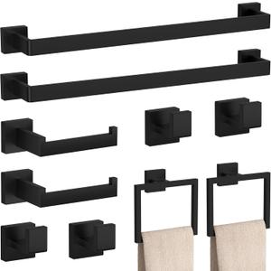 10-Pieces Matte Black Bathroom Accessories Set, 23.6 Inch Bath Towel Bar Set, SUS 304 Stainless Steel Bathroom Hardware Set, Towel Racks for Bathroom Wall Mounted. 10-Pieces Matte Black Bathroom Accessories Set, 23.6 Inch Bath Towel Bar Set, SUS 304 Stainless Steel Bathroom Hardware Set, Towel Racks for Bathroom Wall Mounted.