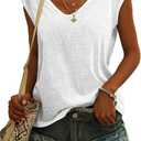 SOUWINEMYI Womens Cap Sleeve T Shirts V Neck Casual Tops Oversized T-Shirt Summer Trendy Lightweight Loose Fit Basic Tees (White, XXL)