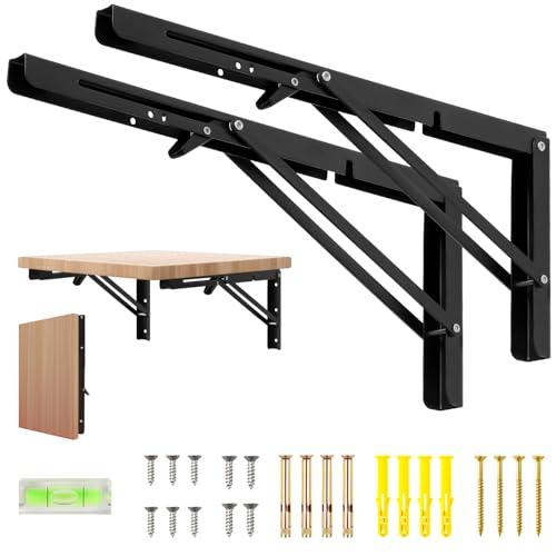 16 Inch Folding Shelf Brackets, 2 Pcs Heavy Duty Metal Collapsible Shelf Bracket Wall Mounted Brackets for Fold Down Table Wall Mounted Brackets for Shelves Space Saving（Max Load: 132 lb）