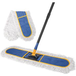KeFanta 36" Commercial Dust Mops for Floor Cleaning,Industrial Dry Mop with Heavy Duty Long Handle,Large Cotton Reusable Mop Head,for Hardwood,Tile,Concrete,Laminate,Garage Floors(Blue)