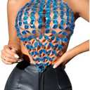 SHENHE Women's Open Back Sexy Diamond Body Top Backless Halter Rave Shirt Club Top