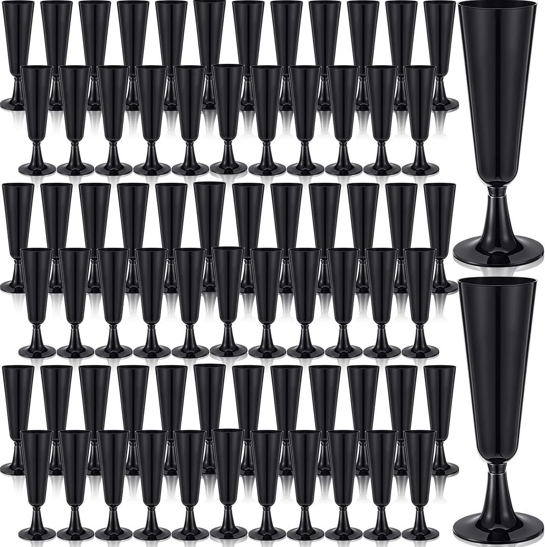 Domensi 100 Pack Black Champagne Flutes Bulk Plastic Disposable Champagne Glasses 5.5 oz Plastic Mimosa Glasses Wedding Cocktail Cups for Engagement Birthday Graduation Decor 2026 Party Supplies