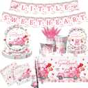 142Pcs A Little Sweetheart is On The Way Baby Shower Decorations Valentines Baby Shower Decorations Pink Little Sweetheart Tableware Sets Valentines Decor