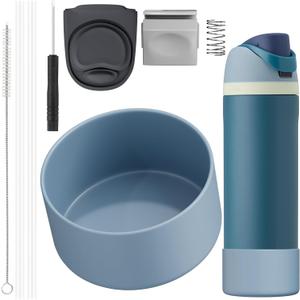 6 Pcs Accessories Fit for Owala Cup 24-40oz,1 Boot,2 Replacement Straws,1 Straw Brush,1 Lid Stopper, 1 Top Button Included, Silicone Boot (Denim, 24oz)