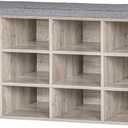 DINZI LVJ Shoe Storage Bench with Cushion, Cubby Rack with 12 Cubbies, Adjustable Shelves, Multifunctional Organizer Bench for Entryway, Mudroom, Hallway, Closet and Garage, Greige
