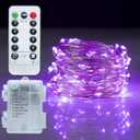 Twinkle Star Fairy Lights, 33ft 100 LED Battery Operated Waterproof String Lights with Remote, Timer & 8 Lighting Modes Indoor Outdoor Wedding Party Decorations, Purple, 1 Pack