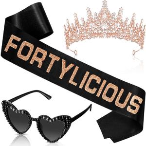 Daifunli 3 Pcs 40th Birthday Decorations for Women Men,  Birthday Crown Sash Sunglasses