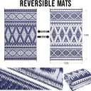 OLANLY Outdoor Rug Waterproof 10x14 ft, Reversible Outdoor Plastic Straw Rug, Boho Patio Rug, Indoor Outdoor Carpet, RV Mat Outside for Patio, Camp, Picnic, Balcony, Deck, Backyard, Navy & White