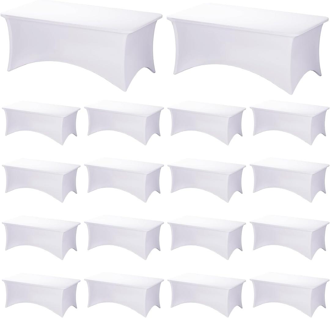 Fixwal 18 Pack 6FT White Tablecloth Rectangle Spandex Fitted Table Cover | Fit for 6 Foot Rectangle Table, Washable Stretch, Ideal for Party, Wedding, Banquet, Buffet, Vendor Booth