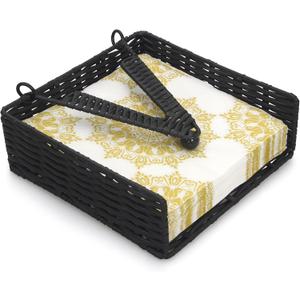 Weighted Napkin Holder Rattan Napkin Holders for Kitchen Cocktail Napkin Holder Farmhouse Wicker Napkin Holders for Table Bathroom Napkin Basket Woven Guest Towel Holder with Weighted Arm (Black)