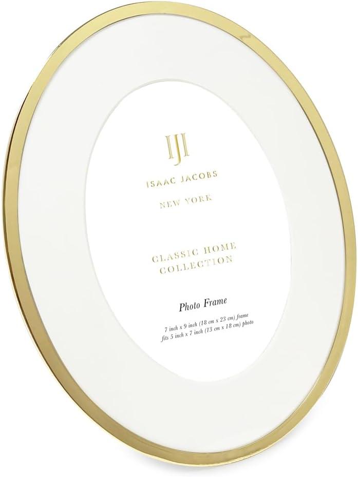 Isaac Jacobs 7x9 (Matted 4x6) Gold Oval Metal Picture Frame, Classic Photo Frame Made For Tabletop & Hanging Display, Photo Gallery and Wall Art (7x9 (Matted 4x6), Gold)