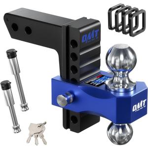 Orion Motor Tech Adjustable Trailer Hitch, Fits 2 in Receiver 6 in Drop & Rise Hitch, 12500 LBS GTW, Class 3, 4 Hitch, Heavy Duty Aluminum Drop Hitch for Truck with Three Anti-Theft Locking Hitch Pins (Black-Blue)
