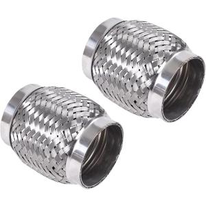 2PCS Exhaust Flex Pipe Stainless Steel Double Braid Long Heavy Duty 2.5''Inch x 4''Inch w/Ends 4'' inch Long