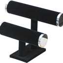 2 Tier Bracelet Holder Stand, Bangle Watches Display, Velvet Bracelet Jewelry Storage Organizer Rack, Hairband Scrunchie Show Tower Shop Selling or Home Use (Black)