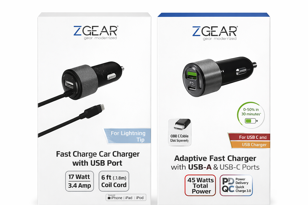 Pack Of 2: ZGEAR Adaptive Fast Car Charger With USB-A USB C Ports, Fast charger Car Charger With USB Port