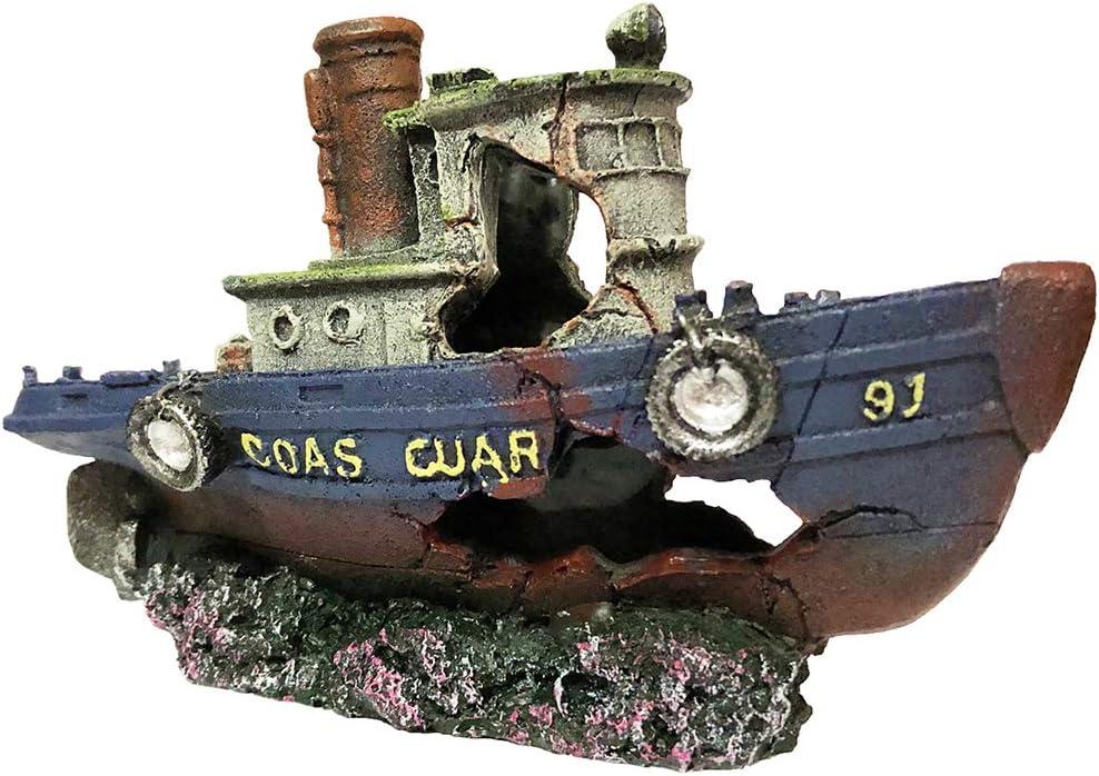 SLOCME Aquarium Large Shipwreck Decorations - Fish Tank Lifelike Ship DecorResin Material Large Pirate Ship Decor