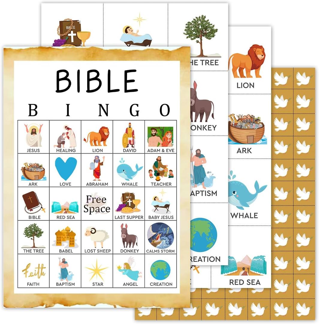 2 x haipino Christmas Bingo Party Games with 24 Players, Christmas Party Games for Women Party Supplies, Family Activities, Party Favor Gifts for Women Men Family Activities - JY972 (Bible-1)