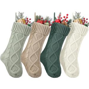 Coume 4 Pcs Sage Green Christmas Stockings 18" Large Knitted Christmas Stockings Knit Cable Boho Rustic Hanging Xmas Stockings for Fireplace Family Holiday Decor Decorations Ornament