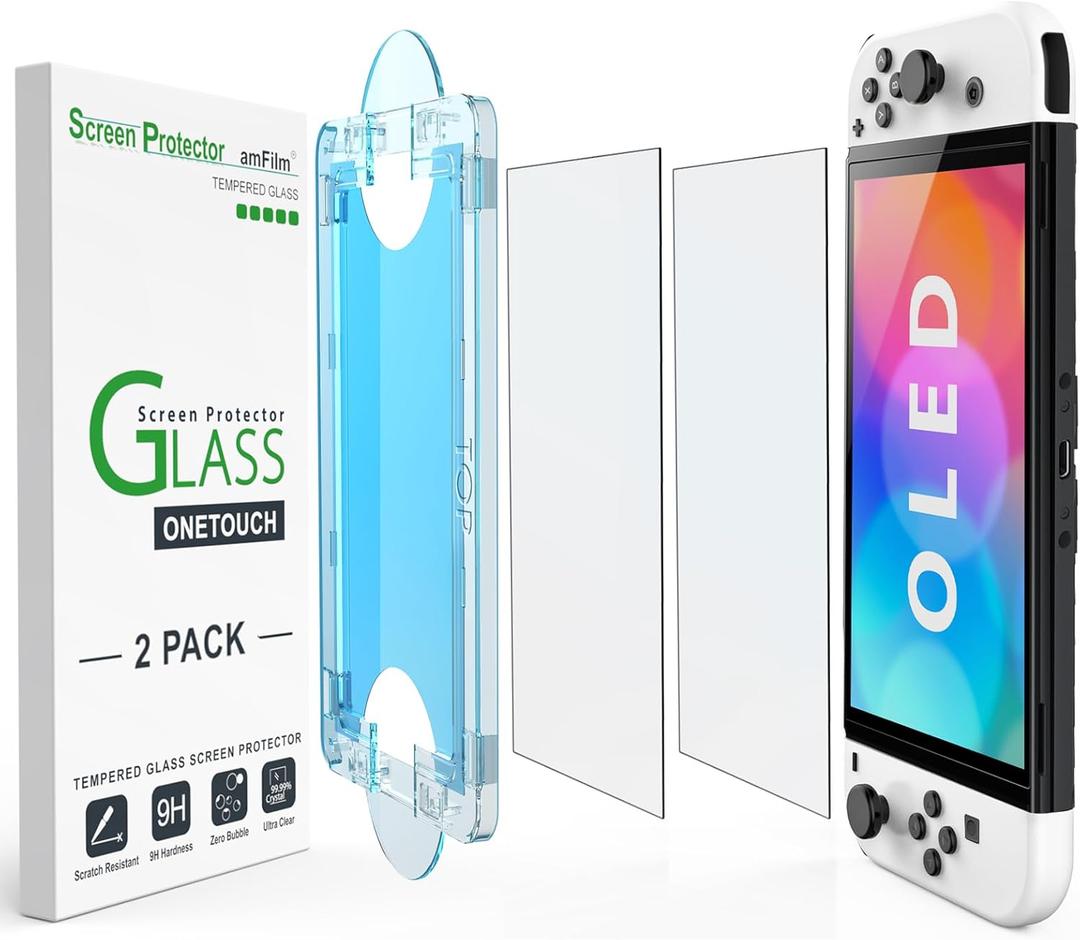 amFilm AutoAlignment OneTouch for Nintendo Switch OLED Screen Protector [7.0"] 2021, Tempered Glass, 30 Seconds Installation, Bubble Free, Scratch Resistant, Touch Sensitive, Matte [2 Pack]