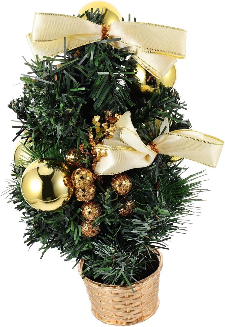 Ciieeo 1pc Lifelike Mini Christmas Tree Adornment Gold Tabletop Xmas Tree for Home Shop and Party Decoration Sturdy Festival Ornament for Holiday Cheer