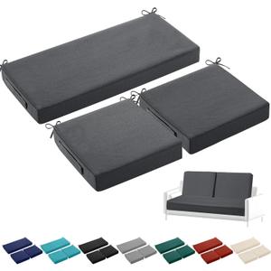 Leinuosen 3 Pcs Outdoor Chair Cushions Set 44 x 19 Inch Loveseat Tufted Waterproof Patio Furniture Love Seat Pad Cushion for Square Settee Indoor Sofa Wicker Couch Bench (Dark Gray)