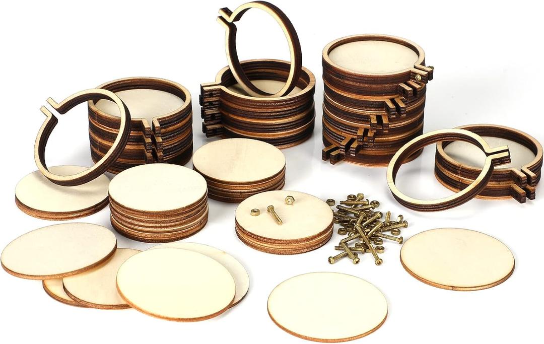 Jetec 20 Pieces 2 Inch Mini Embroidery Hoops Christmas Wooden Small Tiny Embroidery Hoops Adjustable Circle Cross Stitch Ring Bulk for Home Ornaments Art Craft Handy Sewing