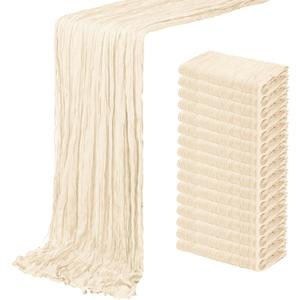 16 Pack Ivory Cheesecloth Table Runner 20 x 120 inch Gauze Table Runners 10 FT Long,Semi Sheer Cheese Cloth Fabric Table Runner Bulk for Wedding,Party,Baby Shower,Bridal Shower Decoration