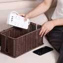 Large Cable Management Box, Handwoven Imitation Rattan Cord Organizer Cord Hider Box, Desk Cord Management Box to Hide Cords and Power Strips, Dark Brown