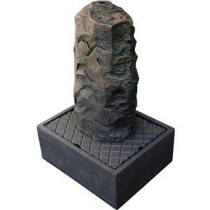XBrand 31.75" H Gray Fiberglass Outdoor Modern Pillar Stone Textured Underground Water Fountain with Auto Shut Off Pump, Includes Underground Tank, Modern Outdoor Fountain, Lawn and Garden Dcor