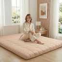ZonLi Japanese Floor Mattress Futon Mattress Queen Size, 4" Thicken Roll Up Tatami Mat 100% Cotton Washable Cover, Portable & Foldable Floor Bed Mattress for Sleeping, Dormitory, Adult, Khaki