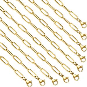 YOUBEIYEE 10pcs Charming Paperclip Necklace Chain Kit Gold Plated Stainless Steel Link Chain Necklace Paper Clip Necklace Bulk (20inch (4x12mm))
