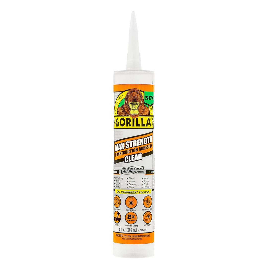 Gorilla Max Strength Construction Adhesive, Clear Glue, 9 Ounce Cartridge (Pack of 1) - Gap Filling and Waterproof Gorilla Max Strength Construction Adhesive, Clear Glue, 9 Ounce Cartridge (Pack of 1) - Gap Filling and Waterproof
