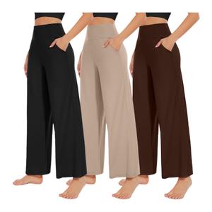 NEW YOUNG 3 Pack Women's Wide Leg Pants with Pockets High Waist Loose Sweatpants Casual Lounge Yoga Workout Palazzo, Small