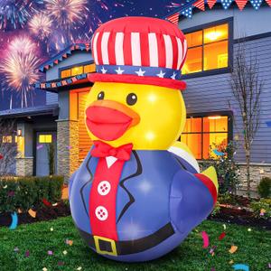 Leyndo 5 ft Patriotic Inflatable Duck 250th Anniversary 4th of July Inflatables Duck Outdoor Decoration for Independence Day Memorial Day Lighted Blow up 4th of July Decor for Parade Yard Lawn(1 Set)