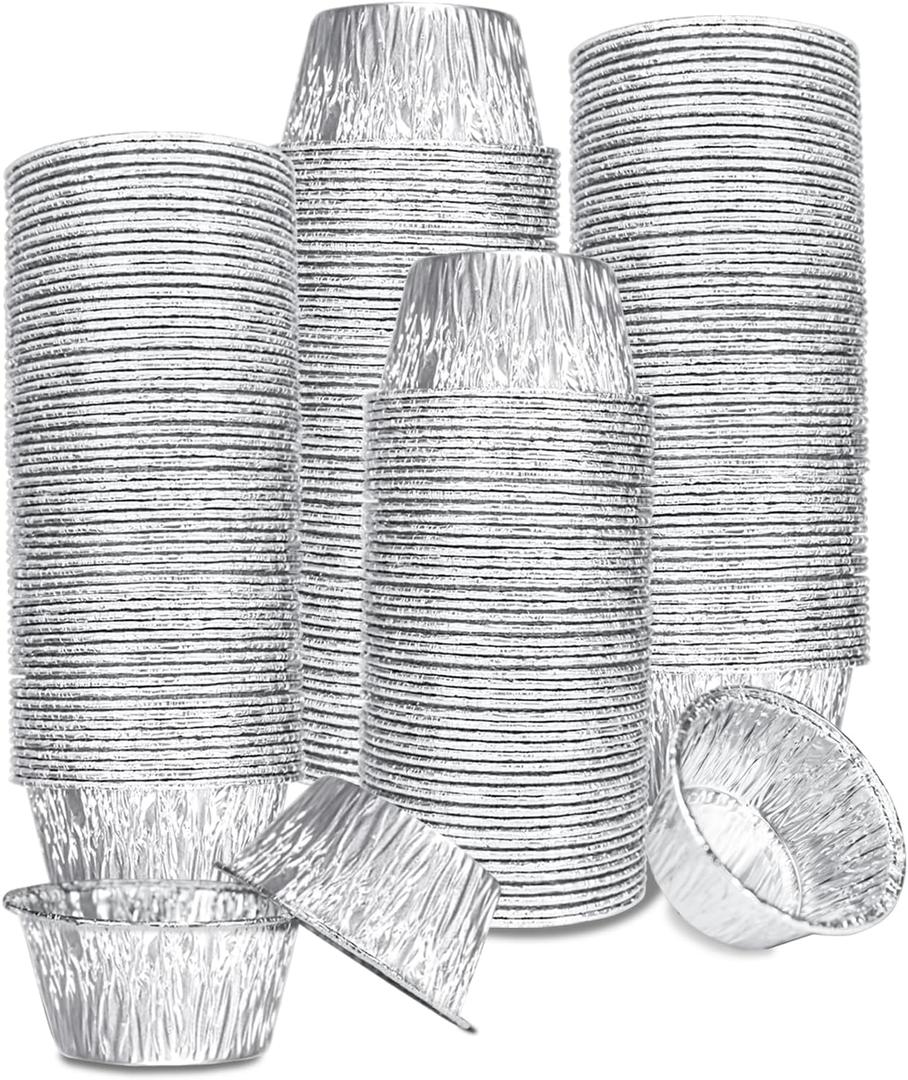 Aluminum Foil Baking Cups, 150 Pack Disposable 4 Oz Ramekins Aluminum Cupcake Muffin Liners Silver Foil Baking Cups for Egg Tart, Baking, Cupcake, Pudding, Appetize
