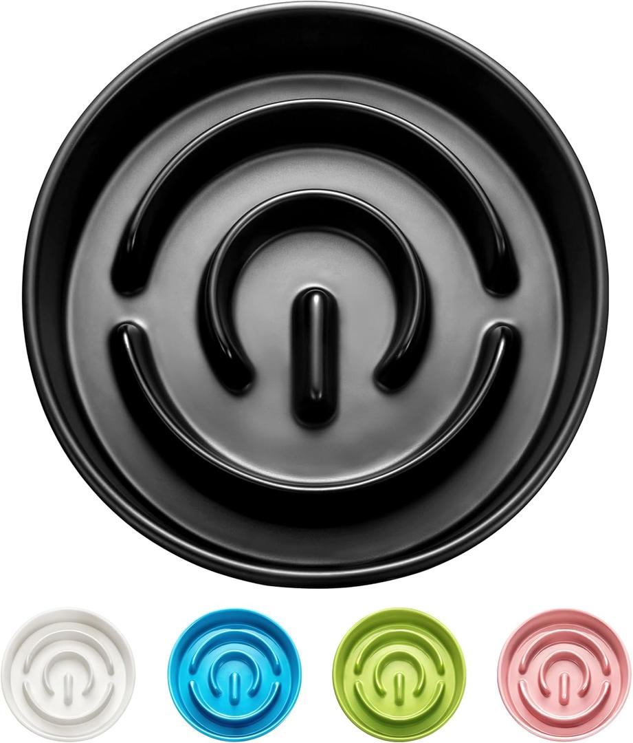 Ceramic Slow Feeder Dog Bowls, 0.6 Cup Slow Feeder for Small Dogs and Cats, Puzzle Maze Bowl, Prevents Choking, 6in, Black Ceramic Slow Feeder Dog Bowls, 0.6 Cup Slow Feeder for Small Dogs and Cats, Puzzle Maze Bowl, Prevents Choking, 6in, Black