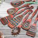 Gudamaye Pakkawood 7-Piece Wooden Cooking Utensils, Wooden Spoons for cooking, Wooden Utensil set, Pinkish-Orange Pakkawood Cooking Spoons, Non-Stick Spoon, Pakkawood kitchen utensils