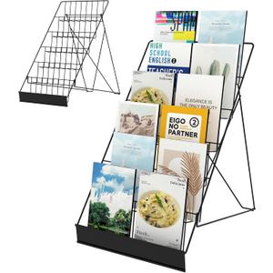 6 Tier Wire Countertop Racks,18" Wide Metal Book Display Rack Magazine Rack with Sign Channel,Foldable Retail Vendor Booth Display Stand for Greeting Card,Brochure,Art Print,CD,Craft,Comic