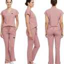 VIAOLI Scrubs for Women - V-Neck Top & Cargo Pants Uniform Womens Medical Scrubs Set for Nurses, Doctors (Pink, S)