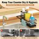 Sponge Holder for Kitchen Sink, Self-draining Sink Organizer with Towel Rack and Brush Holder, Metal Kitchen Sink Organizer for Countertop, Black