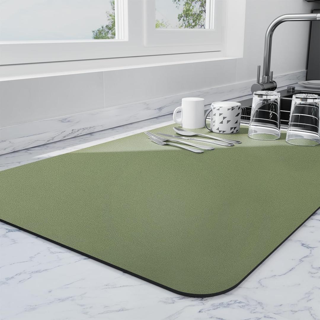 Ecotrim - Dish Drying Mat for Kitchen Counter | Coffee Bar Mat for Countertops | Heat Resistant Drainer Mat with Non-slip Rubber Backed | Hide Stain Kitchen Absorbent Draining Mat | Green 16"x18"