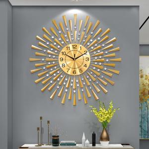 FLEBLE Large Wall Clocks for Living Room Decor Big Modern Silent Wall Clock Battery Operated Non-Ticking for Office Kitchen Bedroom Home Decorative Round Gold Metal Crystal Wall Watch for Indoor (27.5 inch)