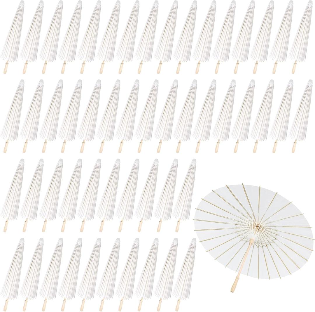 Aodaer 50 Pack 33 Inches Paper Umbrellas for Wedding Chinese Japanese Parasol Paper Decorative Oiled Umbrella DIY Painting Crafts for Bridal Party Decor Photography Props, White
