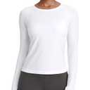 CRZ YOGA Seamless Long Sleeve Shirts for Women Waist Length - Workout Athletic White, Small