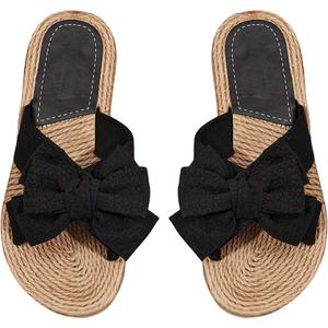 GORGLITTER Women's Boho Bow Flat Sandals Cut Out Open Toe Slip on Summer Slide Sandal 5