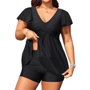 Aqua Eve Plus Size Tankini Swimsuits Bathing Suit - Women Two Piece with Shorts Tummy Control Swimwear (Black), Size: 16 Plus