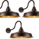 Gooseneck Barn Light Outdoor, 16 Inch Dome Large Farmhouse Exterior Light Fixture Wall Mount, Industrial Outdoor Wall Sconce Outside for House, Shop, Front Porch, Garage, Entryway, Orb, 3 Pack (Not Dusk to Dawn)